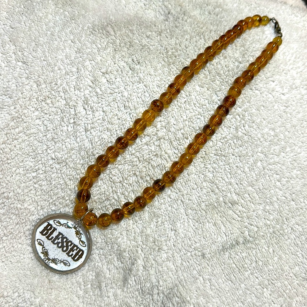 Yellow tiger bead BLESSED necklace